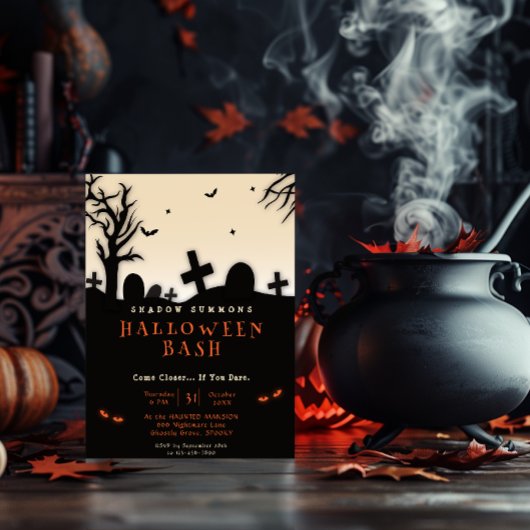 Spooky Halloween Graveyard Silhouette Party Kaart