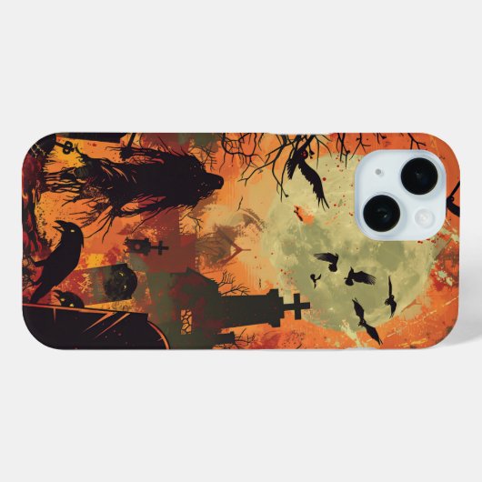 Spooky Halloween Graveyard Zombie Raven Skeleton Case-Mate iPhone Case (Achterkant (horizontaal))
