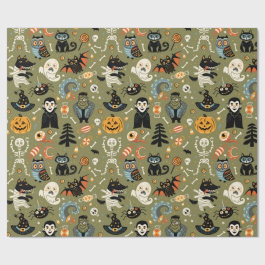 Spooky Halloween Green Cadeaupapier (Vlak)