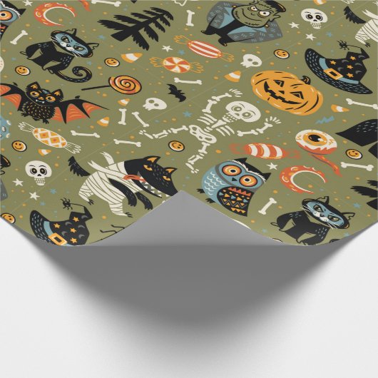 Spooky Halloween Green Cadeaupapier (Hoek)