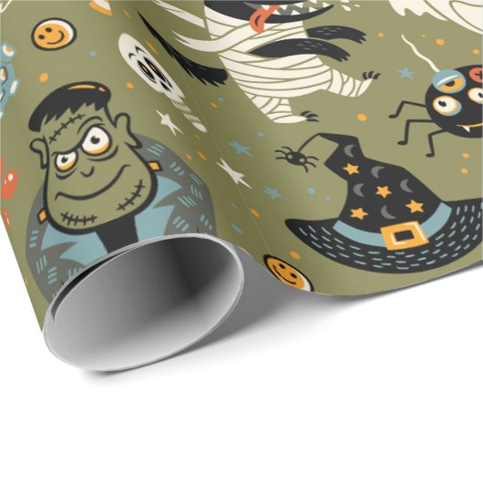 Spooky Halloween Green Cadeaupapier (Rol Hoek)