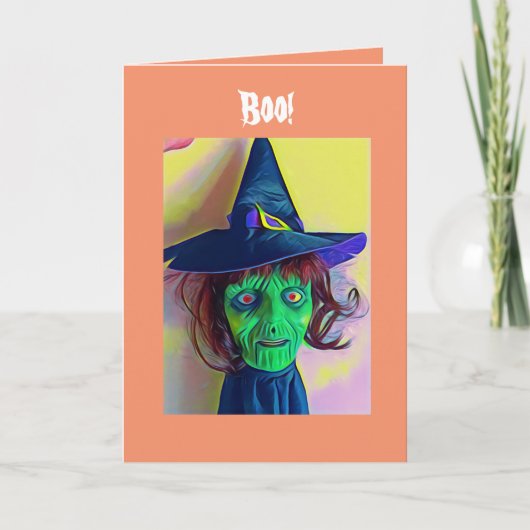 Spooky Halloween Green Witch Face Wenskaart Kaart (Voorkant)