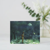 Spooky Halloween Grim Reaper en Haunted House Briefkaart (Staand voorkant)