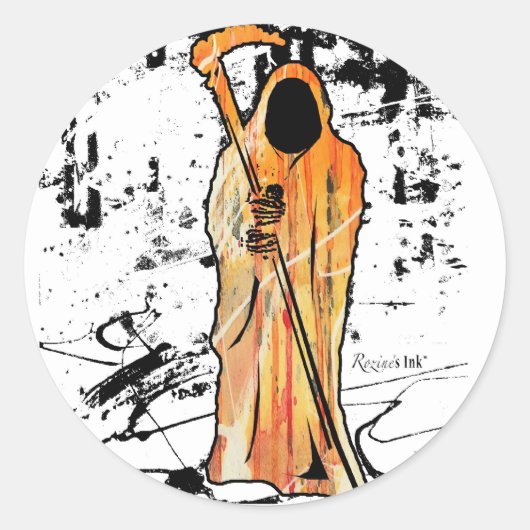 Spooky Halloween Grim Reaper of Death Ronde Sticker (Voorkant)
