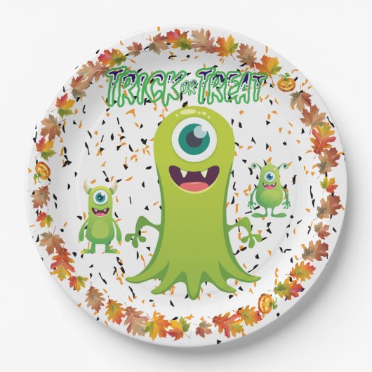 Spooky Halloween groep van Slime Monsters Papieren Bordje (Voorkant)
