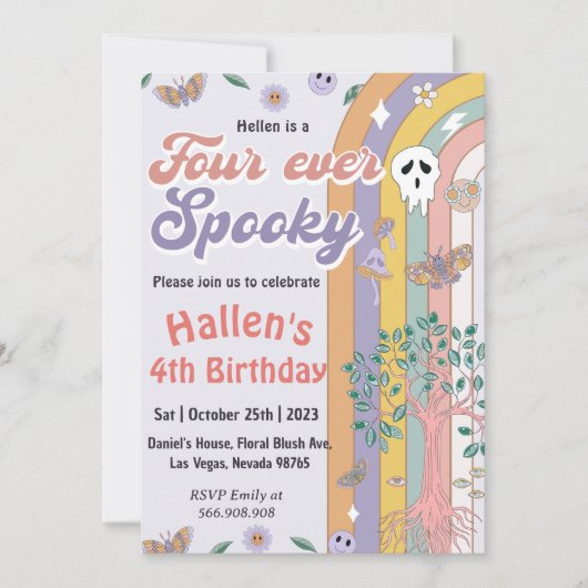 Spooky Halloween Groovy Rainbow 4e verjaardagsfees Kaart (Voorkant)