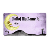 Spooky Halloween Hallo mijn naam is Paarse Sticker (Voorkant)