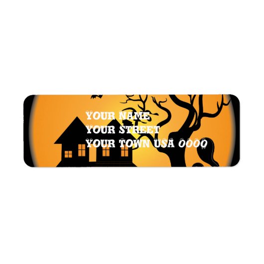 spooky halloween hauning house scene vector etiket (Voorkant)