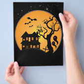 spooky halloween hauning house scene vector flyer (Hand)