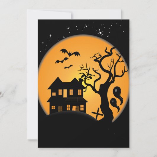 spooky halloween hauning house scene vector kaart (Voorkant)