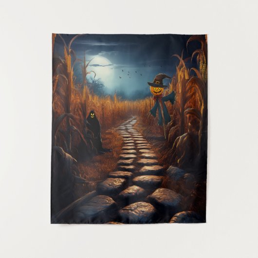 Spooky Halloween Haunted Corn Field Wandkleed (Voorkant)