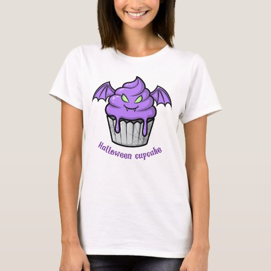 Spooky Halloween Haunted Cupcake met gloeiende oge T-shirt (Voorkant)