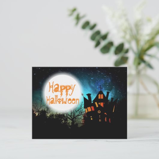 Spooky Halloween Haunted House Briefkaart (Staand voorkant)