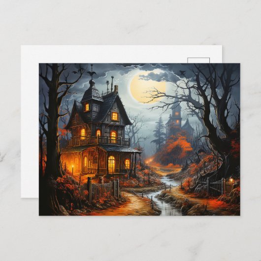 Spooky Halloween Haunted House Briefkaart (Voorkant / Achterkant)