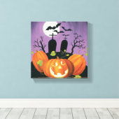 Spooky Halloween Haunted House Canvas Afdruk (Insitu (Houten vloer))