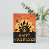 Spooky Halloween Haunted House Cat Witch Bat Briefkaart (Staand voorkant)