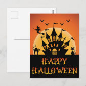Spooky Halloween Haunted House Cat Witch Bat Briefkaart (Voorkant / Achterkant)
