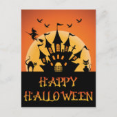 Spooky Halloween Haunted House Cat Witch Bat Briefkaart (Voorkant)