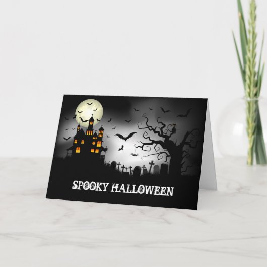 Spooky Halloween Haunted House Feestdagen Kaart (Voorkant)
