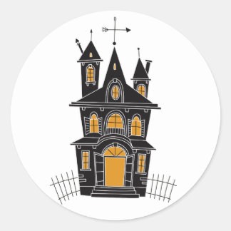 Spooky Halloween haunted house fence zwart sinaasa Ronde Sticker