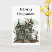 Spooky Halloween Haunted House Greeting Kaart (Gele Bloem)