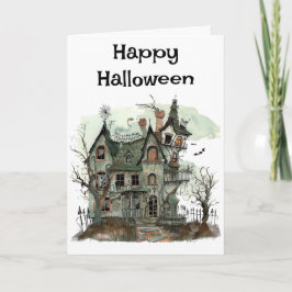 Spooky Halloween Haunted House Greeting Kaart