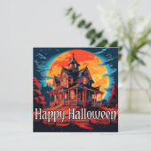 Spooky Halloween Haunted House Kaart (Staand voorkant)