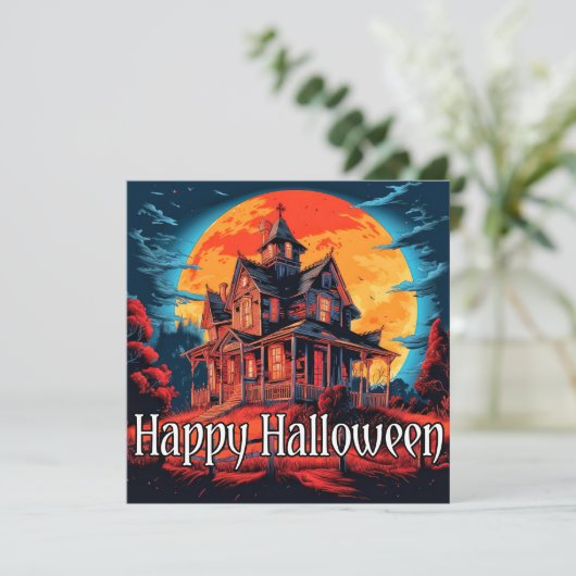 Spooky Halloween Haunted House Kaart (Staand voorkant)