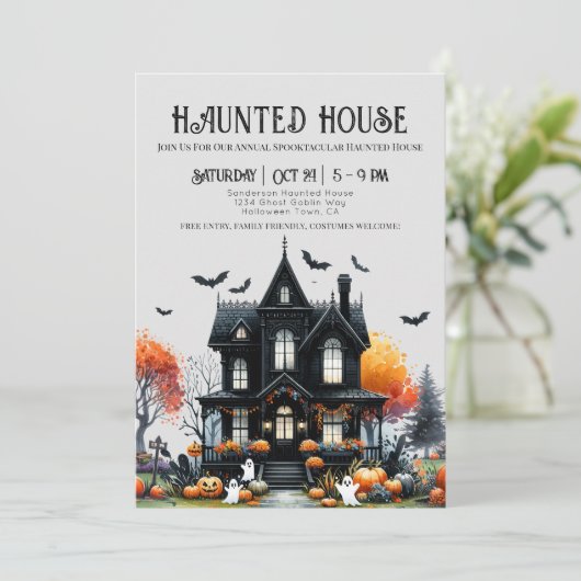 Spooky Halloween Haunted House Kaart (Staand voorkant)