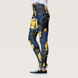 Spooky Halloween Haunted House Leggings