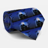 Spooky Halloween Haunted House met vleermuizen Stropdas (Opgerold)