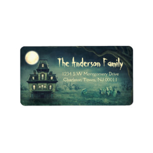 Spooky Halloween Haunted House Moon Etiket