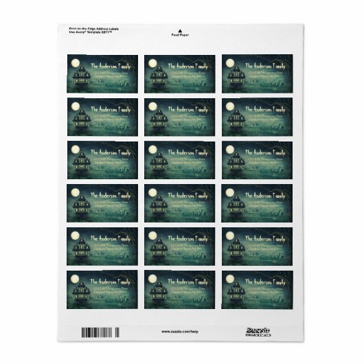 Spooky Halloween Haunted House Moon Etiket (Full Sheet)