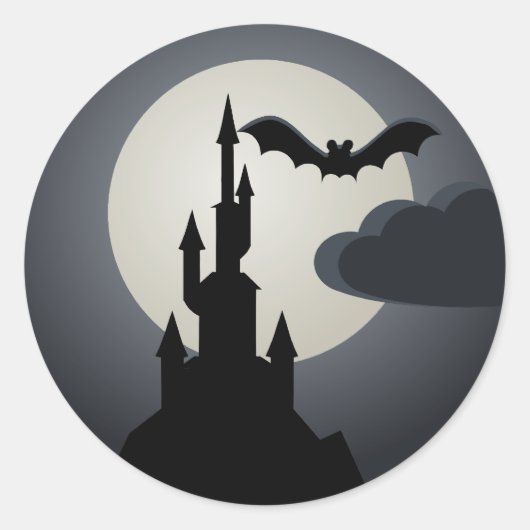 Spooky Halloween Haunted House op Hill Ronde Sticker (Voorkant)