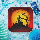 Spooky Halloween Haunted House Papieren Bordje (Feest)