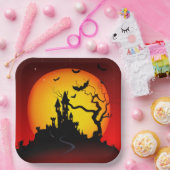 Spooky Halloween Haunted House Papieren Bordje (Feest)