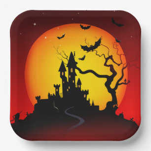 Spooky Halloween Haunted House Papieren Bordje