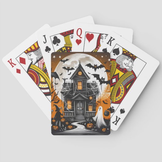 Spooky Halloween Haunted House Pokerkaarten (Achterkant)