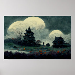 Spooky Halloween Haunted House Poster