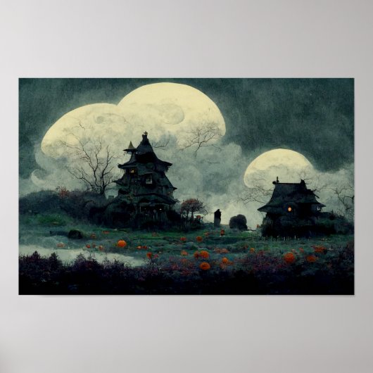 Spooky Halloween Haunted House Poster (Voorkant)