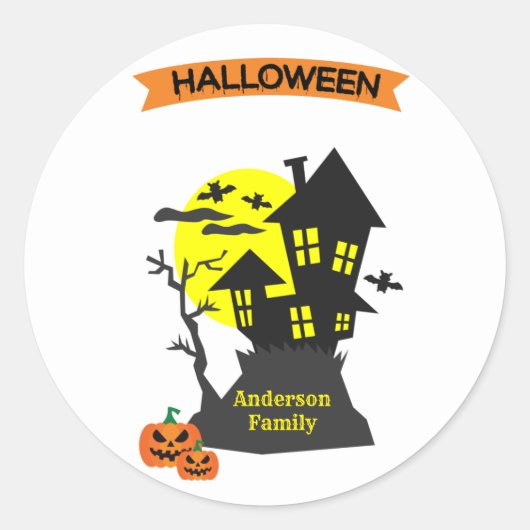 Spooky Halloween Haunted House Ronde Sticker (Voorkant)