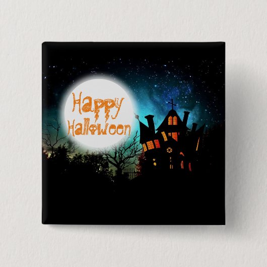 Spooky Halloween Haunted House Vierkante Button 5,1 Cm (Voorkant)