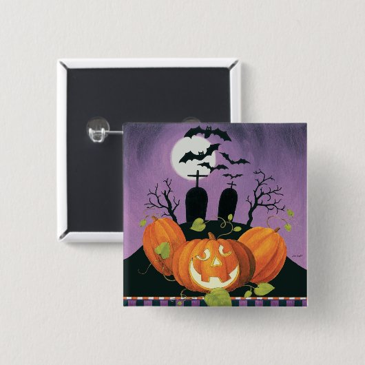 Spooky Halloween Haunted House Vierkante Button 5,1 Cm (Voorkant /achterkant)