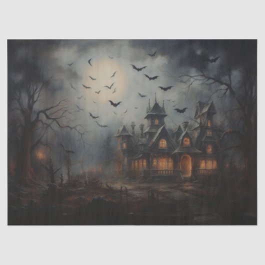 Spooky Halloween Haunted House voor Decoupage Tissuepapier (Voorkant)