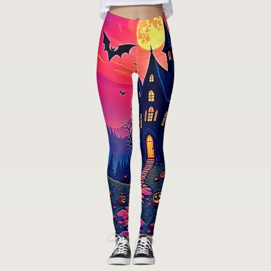 Spooky Halloween Haunted Mansion Art Leggings (Voorkant)