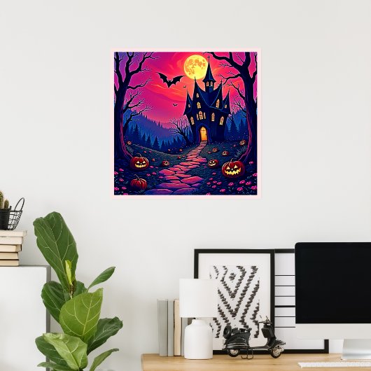 Spooky Halloween Haunted Mansion Art Poster (Thuiskantoor)