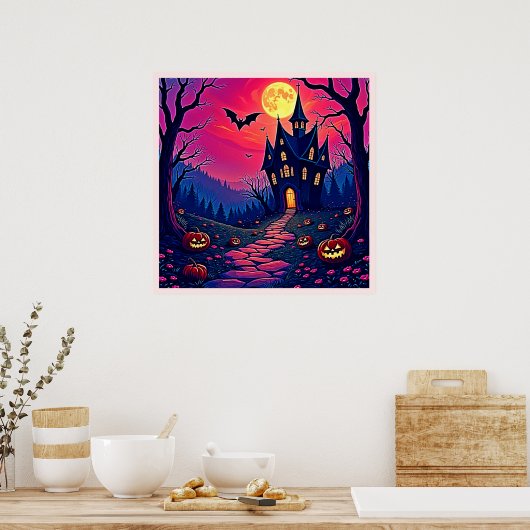 Spooky Halloween Haunted Mansion Art Poster (Keuken)