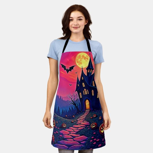 Spooky Halloween Haunted Mansion Art Schort (Gedragen)