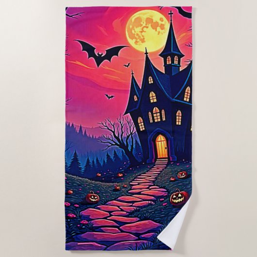 Spooky Halloween Haunted Mansion Art Strandlaken (Voorkant)