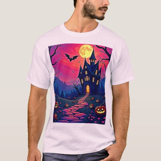 Spooky Halloween Haunted Mansion Art T-shirt (Voorkant)